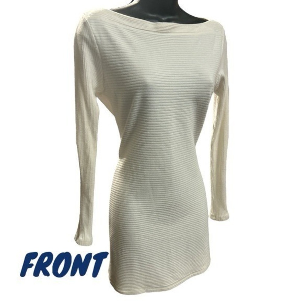 Anne Fontaine White Ribbed Sweater Dress Zip Back Bodycon 3/4‎ Sleeve